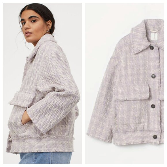 H&M Jackets & Blazers - H&M Tweed Textured Woven Lavender Purple Jacket
